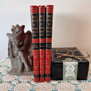 Curated Book Stack | Crimson Scholar| 1957 Red & Gold Encyclopedias | Set of 3